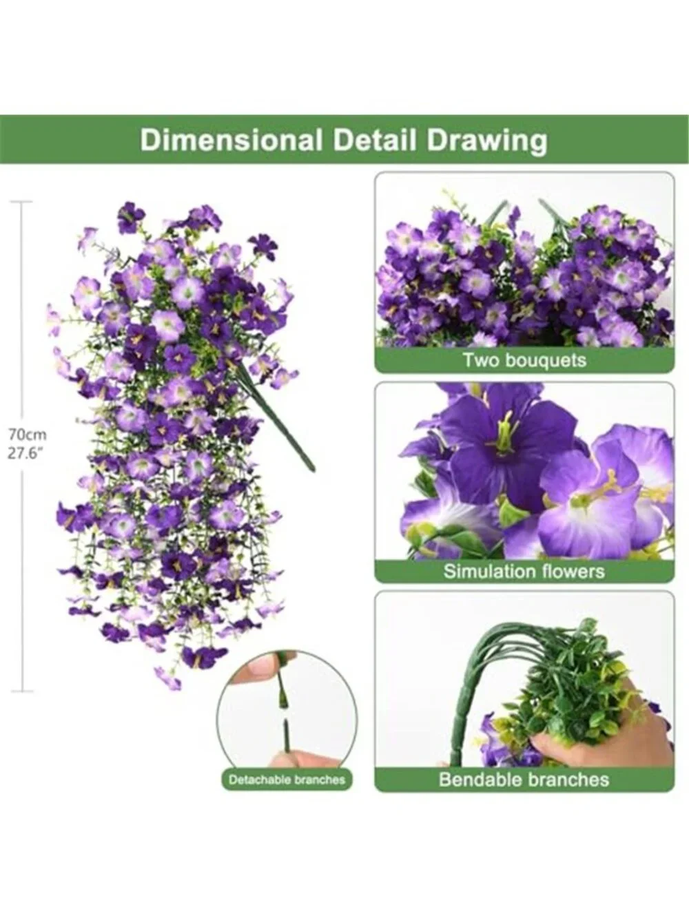 Artificial Morning Glory Flowers UV Resistant Outdoor Hanging Plants Decor